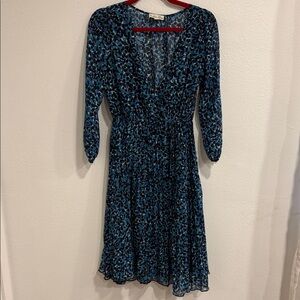 Chic Blue Patterned Long Sleeve Dress